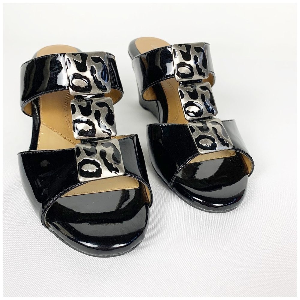 Michelle D Black Silver Patent Cheri Wedges 7.5
